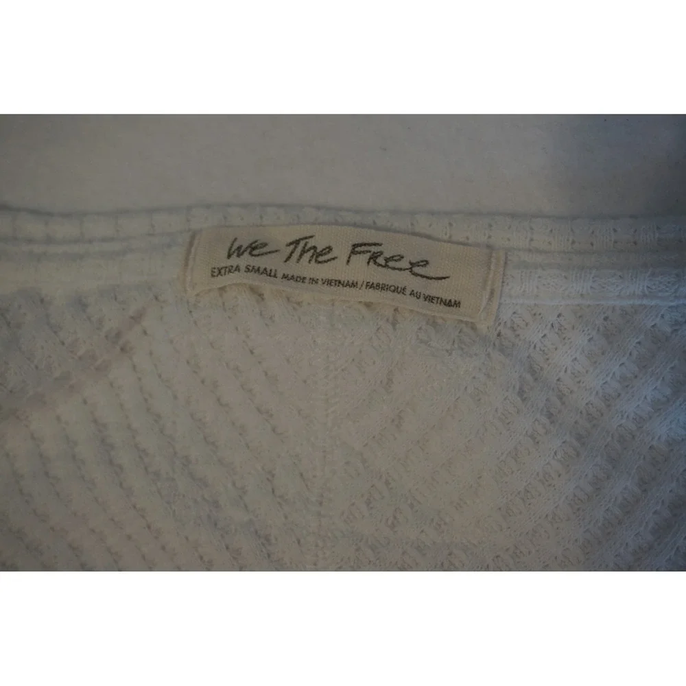 We The Free White Waffle Knit V-Neck High Low Thermal Top XS OB1753675